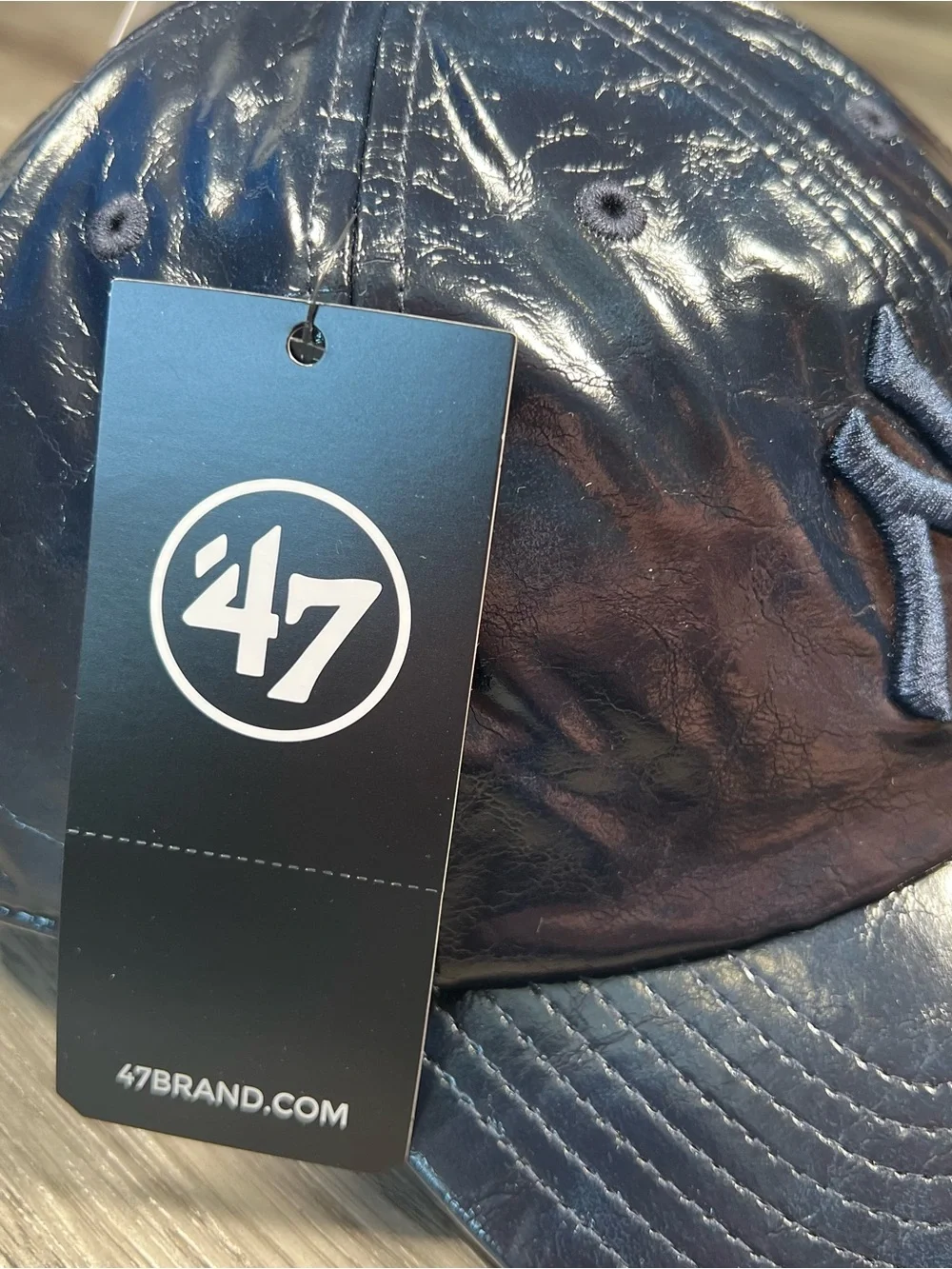 New '47‎ Brand Anthropologie New York Yankees Navy Baseball Hat Cat Faux Leather